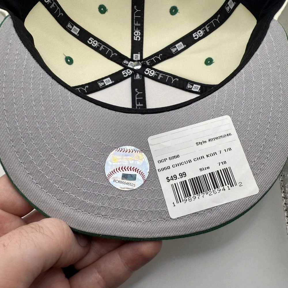 New Era 59Fifty Chicago Cubs Cream/Green Colorpack Fitted‎ Hat Size 7 1/8